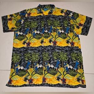 Aqua Blue Mens Shirt Button Up Hawaiian Size 4X Short Sleeve Multicolor